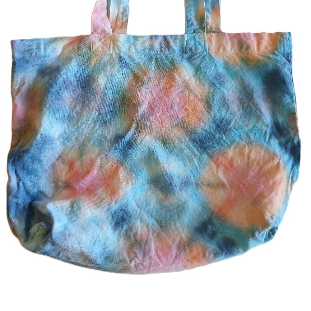 Tie Dye Tote Bag Cotton Reusable Grocery Bag With Blue Pink Orange Handmade - Picture 10 of 16